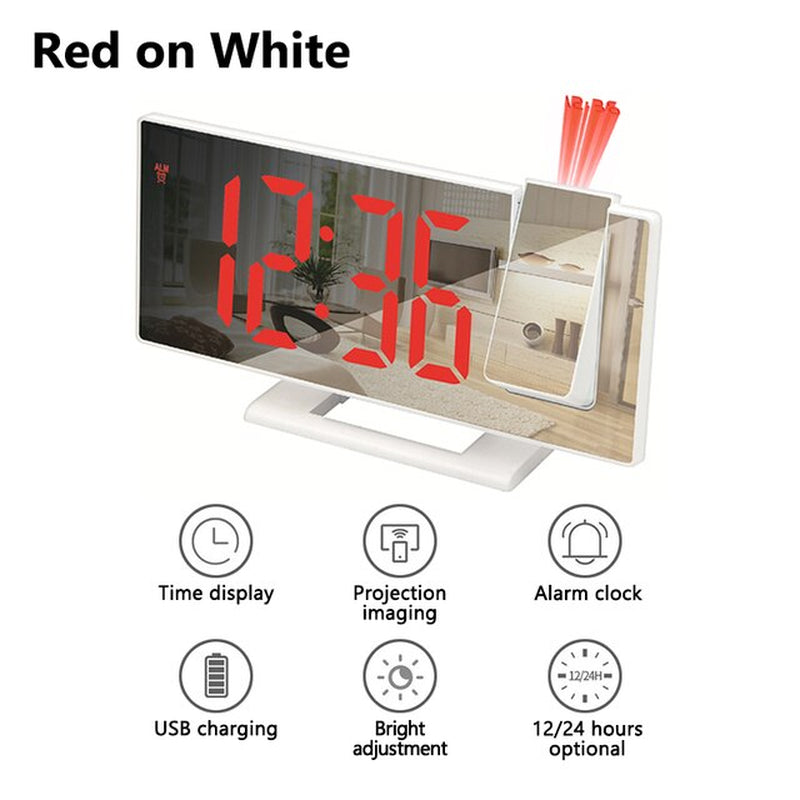 LED Digital Projection Alarm Clock for Bedroom Projection on Ceiling Electronic Time Projector Dual Loud Bedside Mute Clock