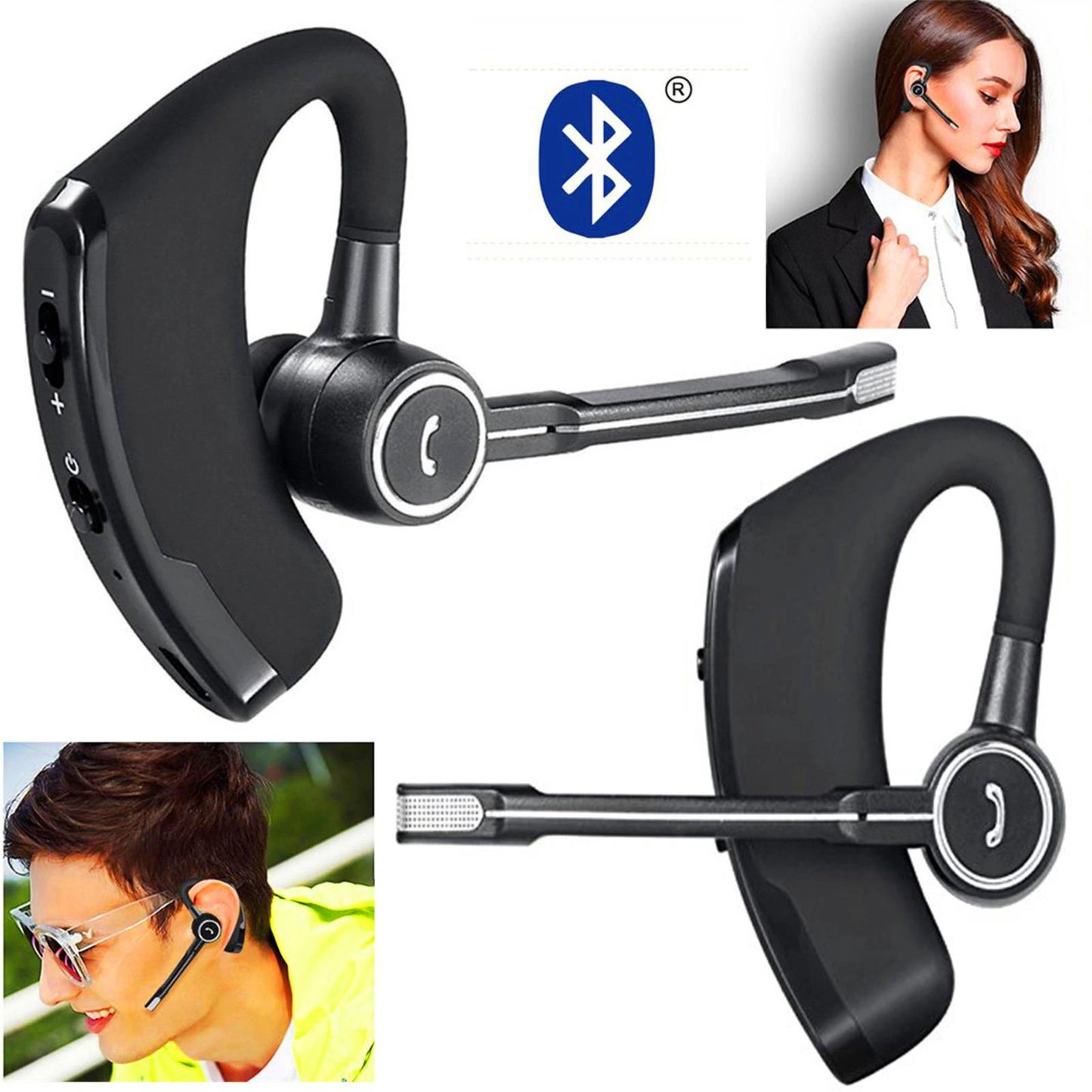 Business Wireless Headset Handsfree Earphones for Both Right Left Ear for Android IOS Phones Wireless Noise Cancelling Headphone