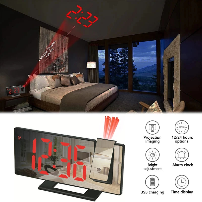 LED Digital Projection Alarm Clock for Bedroom Projection on Ceiling Electronic Time Projector Dual Loud Bedside Mute Clock