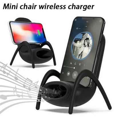 Multi-Purpose Phone Stand with Music Speaker Chair Shape Charger Stand Portable Mini Chair Wireless Charger for All Mobile Phone